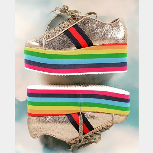 NO RESTOCK**🌻Metallic Lace Up Flatform Sneakers - Picture 6 of 8